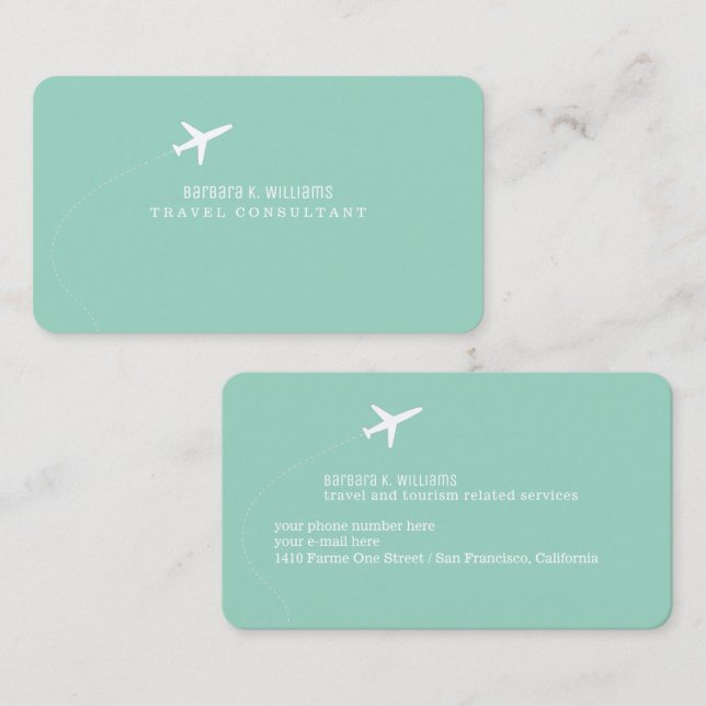 Tarjeta De Visita Small Airplane Travel Consultant light-teal  (Anverso / Reverso)