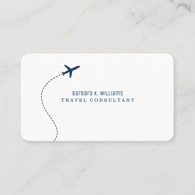 Tarjeta De Visita Small Blue Plane White Travel Consultant  (Anverso)