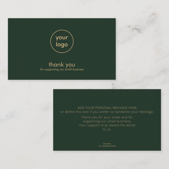 Tarjeta De Visita Small Business Logo Thank You Card Olive Gold (Anverso / Reverso)
