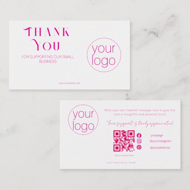 Tarjeta De Visita Small Business Logo Thank You QR Card Blush Pink (Anverso / Reverso)
