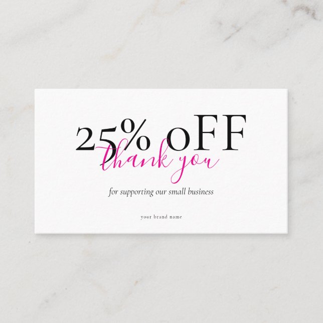 Tarjeta De Visita Small Business Thank You Discount Card Blush (Anverso)