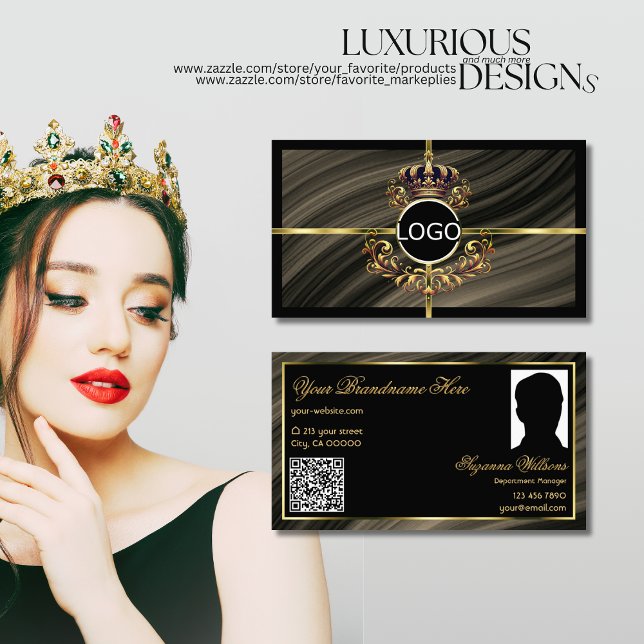 Tarjeta De Visita Smart Royal Brown Crown Logo Photo QR Code (Subido por el creador)