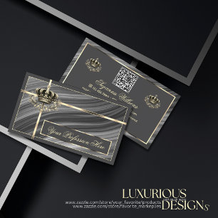 Tarjeta De Visita Smart Royal Grey Gold Crown con código QR Sumptuos