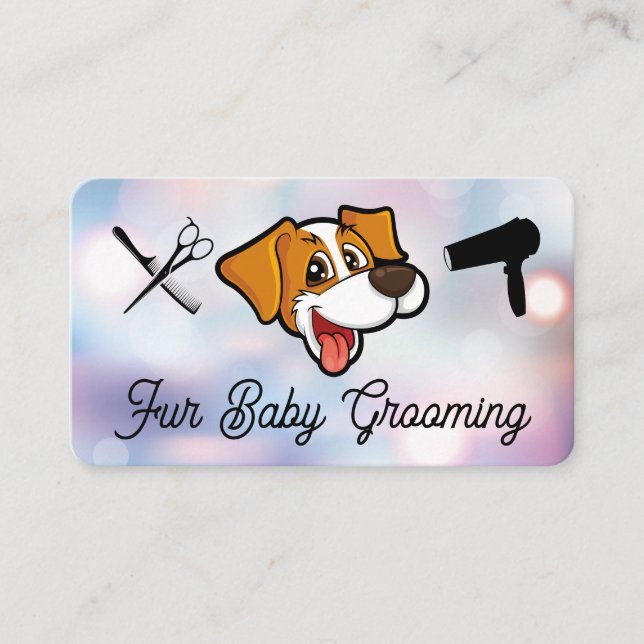 Tarjeta De Visita Smiling Cute Dog Logo | Grooming Tools | Boke (Anverso)
