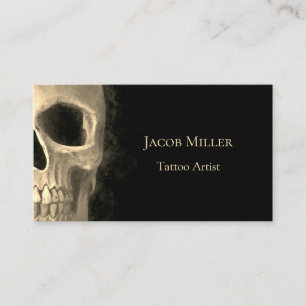 Tarjeta De Visita Smokey Half Skull Gótico Black Beige Tattoo Shop