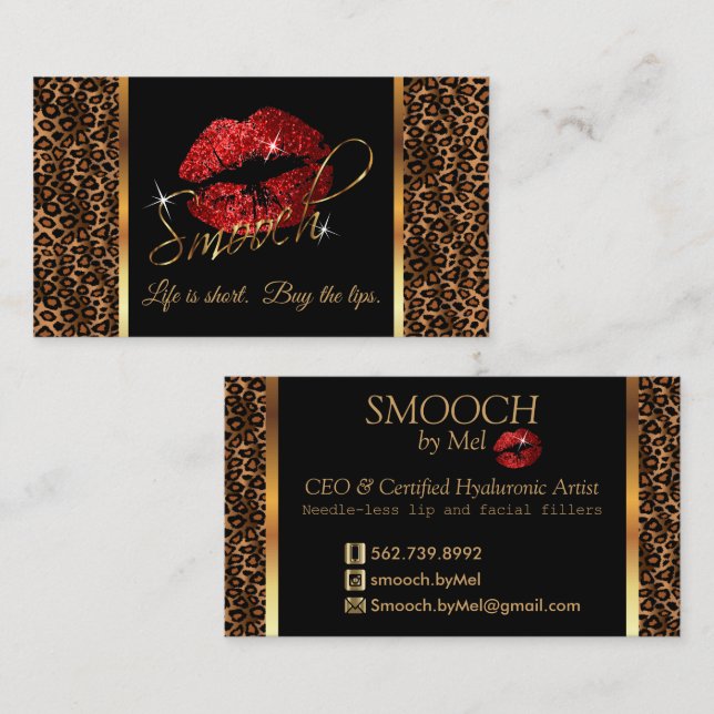 Tarjeta De Visita Smooch - Artista de maquillaje con Leopardo y labi (Anverso / Reverso)