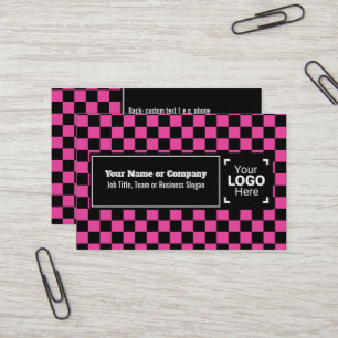 Tarjeta De Visita Snazzy Cerise / Black Checkered Own Text, QR, Logo