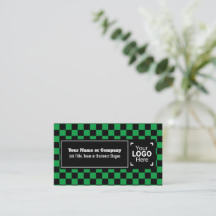 Tarjeta De Visita Snazzy Green / Black Checkown Text, QR, Logo