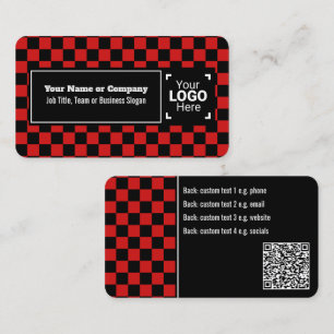 Tarjeta De Visita Snazzy Red / Black Checkown Text, QR, Logo