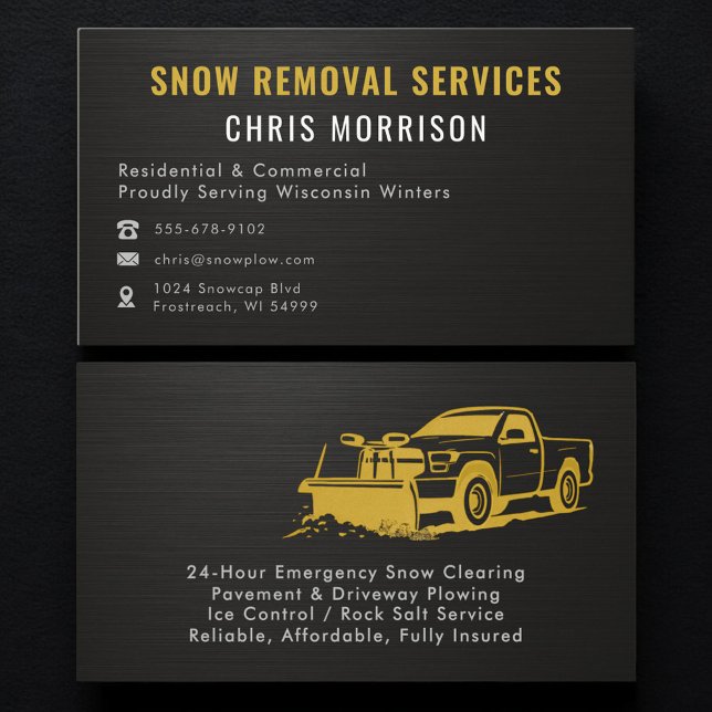 Tarjeta De Visita Snow Plowing Removal Metallic Black Gold (Subido por el creador)