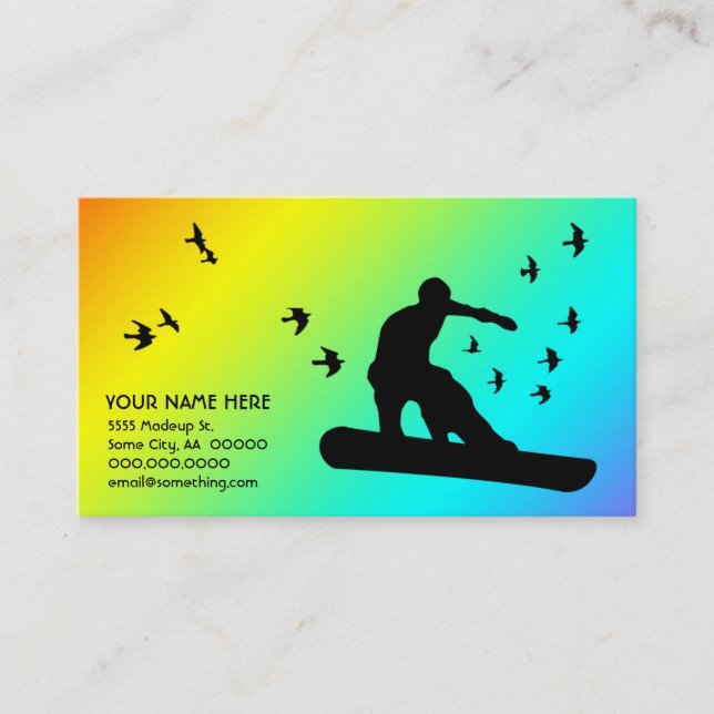 Tarjeta De Visita snowboard con aves (Anverso)