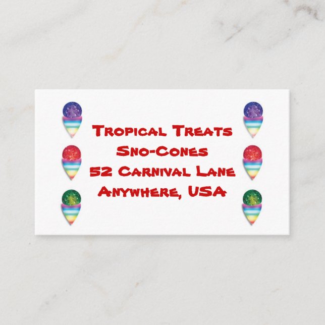 Tarjeta De Visita snowcones sno-cones para su negocio de verano (Anverso)