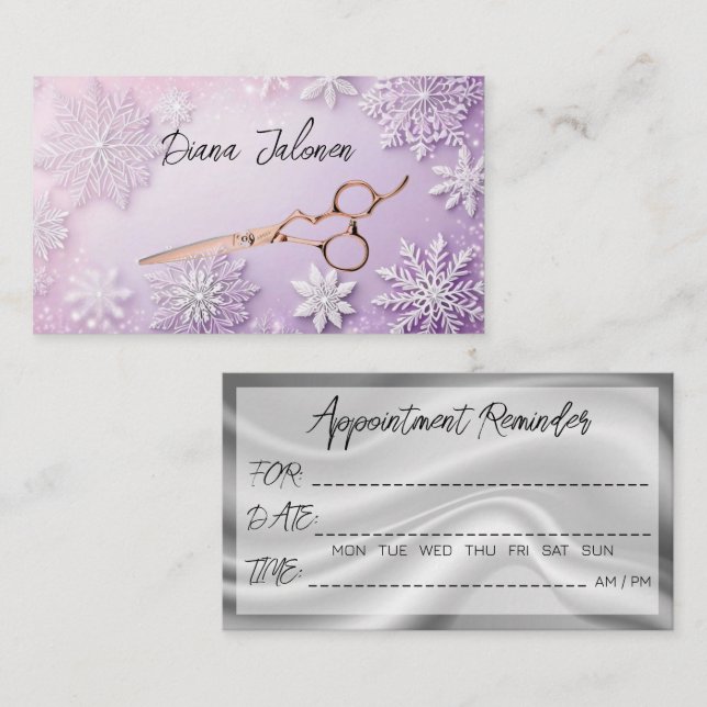 Tarjeta De Visita Snowflakes Winter Hairdresser Nombrado Recordatori (Anverso / Reverso)