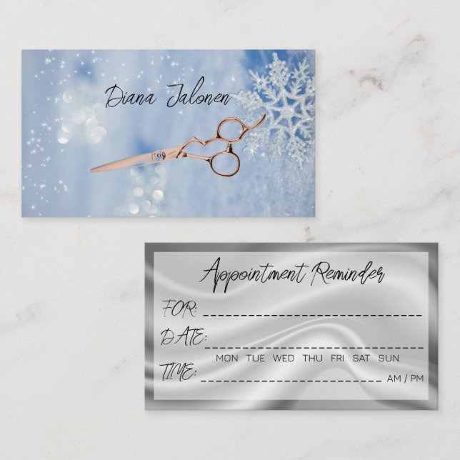 Tarjeta De Visita Snowflakes Winter Hairdresser Nombrado Recordatori (Anverso / Reverso)