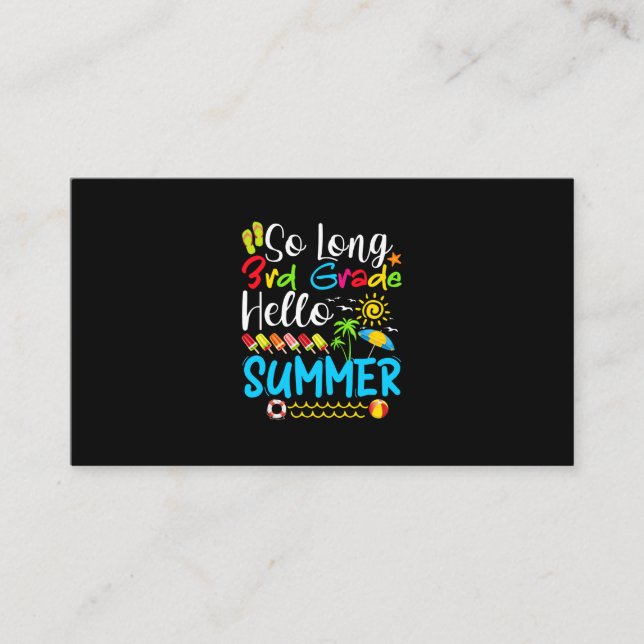 Tarjeta De Visita So Long 3rd Grade Hello Summer Last Day Of School. (Anverso)