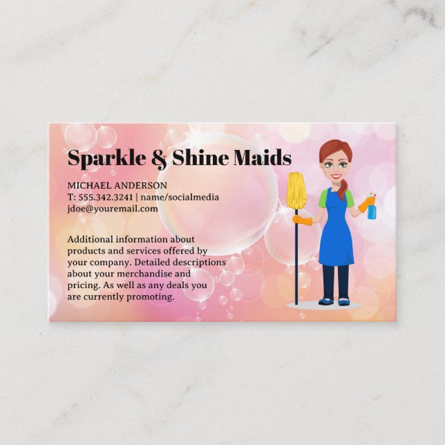 Tarjeta De Visita Soap Bubbles | Empleada de limpieza (Anverso)
