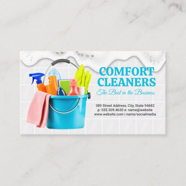 Tarjeta De Visita Soap Suds | Suministros de limpieza | Baldosas de  (Anverso)
