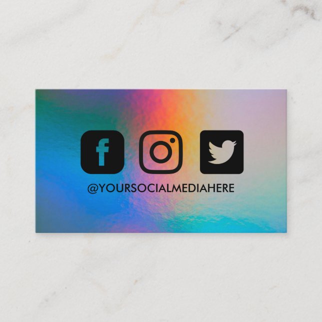 Tarjeta De Visita Social Media Black Holographic Elegant Moderno (Anverso)