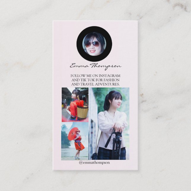 Tarjeta De Visita Social Media Influencer QR Code Photo Beige (Anverso)