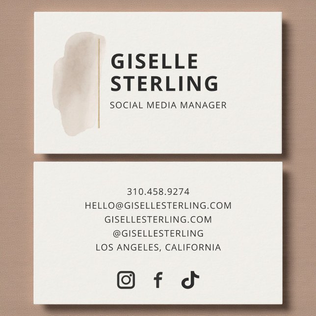 Tarjeta De Visita Social Media Manager Neutral Beige Watercolor (Subido por el creador)