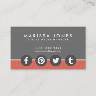 Tarjeta De Visita Social Media Manager Peach Gray Business Card