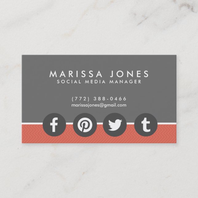 Tarjeta De Visita Social Media Manager Peach Gray Business Card (Anverso)