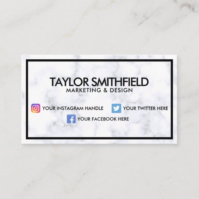 Tarjeta De Visita Social Media Moderno Profesional Marble Business C (Anverso)