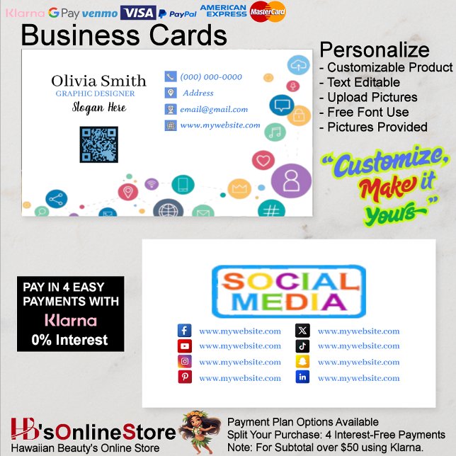 Tarjeta De Visita Social Media Networking QR Code Business Cards 14 (Social Media Network QR Code White 100 Pack Business Card 14.)