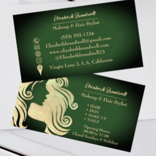 Tarjeta De Visita Socios del Salón de Pelo Vintage Olive Green & Gol