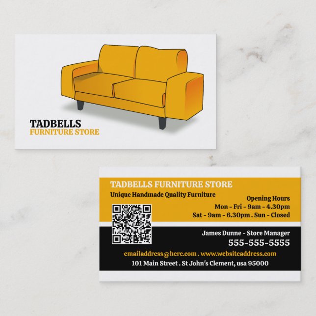 Tarjeta De Visita Sofá amarillo - Ventas de la tienda de muebles (Anverso / Reverso)