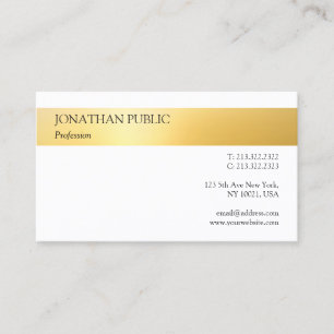 Tarjeta De Visita Sofisticada plantilla dorada blanca moderna simple