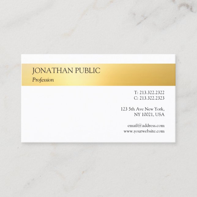 Tarjeta De Visita Sofisticada plantilla dorada blanca moderna simple (Anverso)