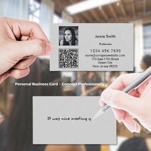 Tarjeta De Visita Sofisticado código QR de la foto Gris del mensaje