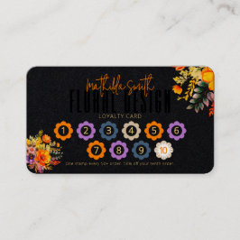 Tarjeta De Visita Sofisticado diseño floral Lealtad de Naranja negro