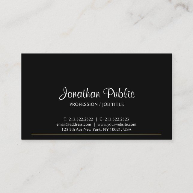 Tarjeta De Visita Sofisticado diseño Sleek Plain Modern Black Gold (Anverso)