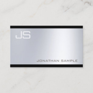 Tarjeta De Visita Sofisticado estilo moderno Monograma Glamour Plata