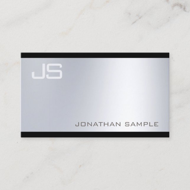 Tarjeta De Visita Sofisticado estilo moderno Monograma Glamour Plata (Anverso)