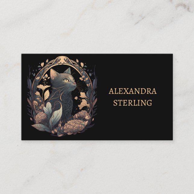 Tarjeta De Visita Sofisticado gato estilo Art Nouveau Noir personali (Anverso)