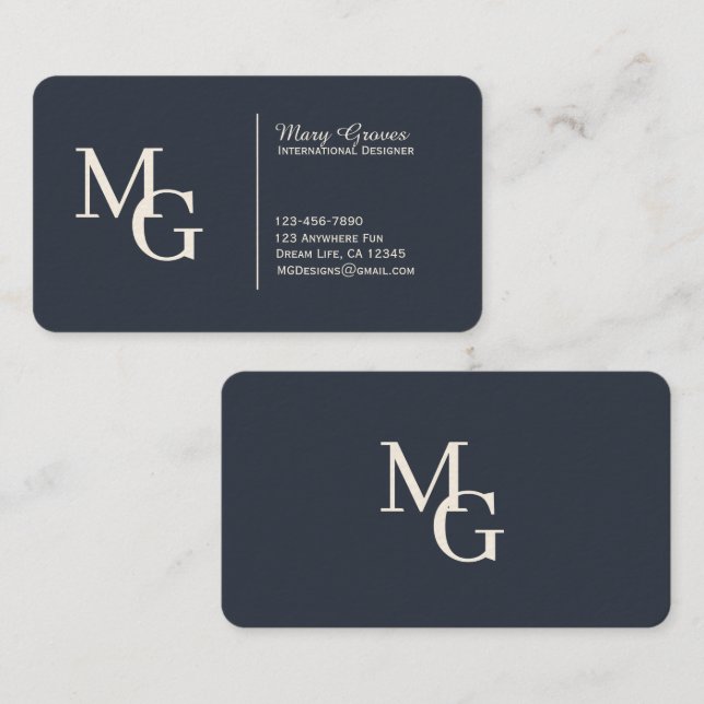 Tarjeta De Visita Sofisticado Grafito Azul y Blanco Personalizable (Anverso / Reverso)