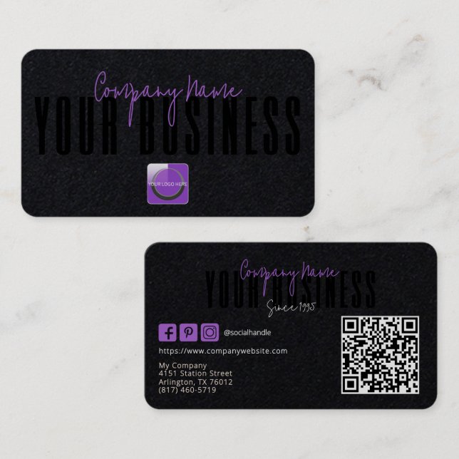 Tarjeta De Visita Sofisticado logotipo negro morado genérico (Anverso / Reverso)