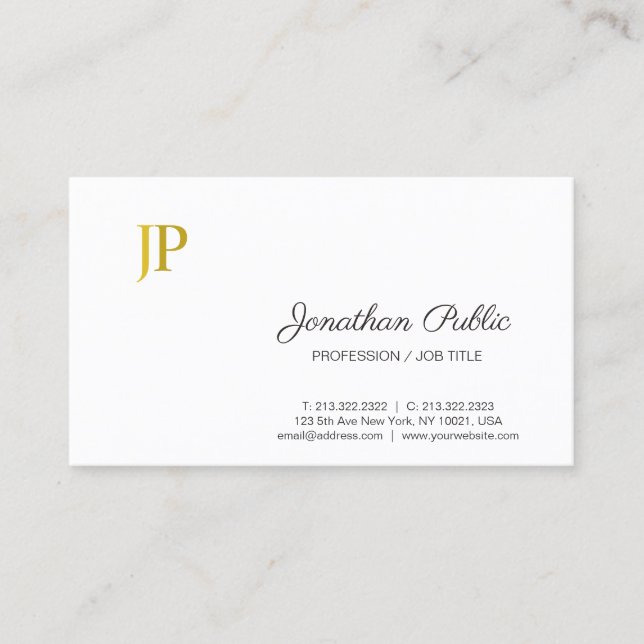 Tarjeta De Visita Sofisticado Monograma Blanco Oro Llanto Moderno (Anverso)