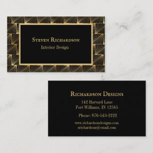 Tarjeta De Visita Sofisticado Patrón Art Deco Negro Y Oro