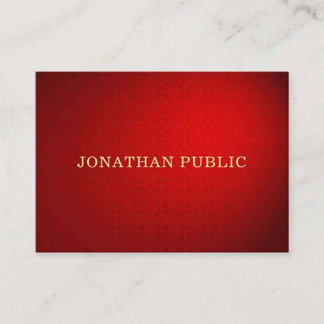 Tarjeta De Visita Sofisticado Red Damask Gold Text Elegant Trendy (Anverso)