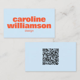 Tarjeta De Visita Soft Blue Orange Bold Name QR Code Scan Portfolio