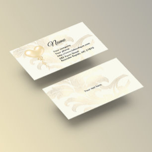 Tarjeta de visita Soft Gold Heart Balloon y Floral