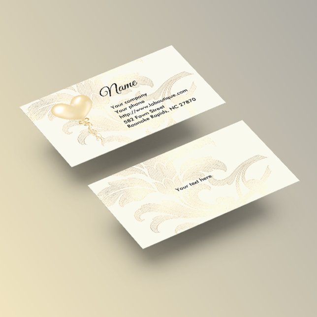Tarjeta de visita Soft Gold Heart Balloon y Floral (Subido por el creador)