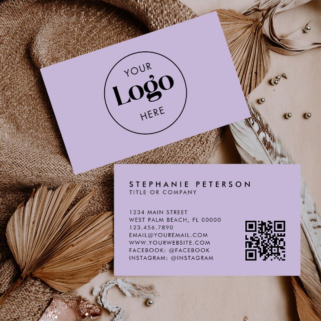 Tarjeta De Visita Soft Lavender Elegant Custom Company Logo QR Code (Subido por el creador)