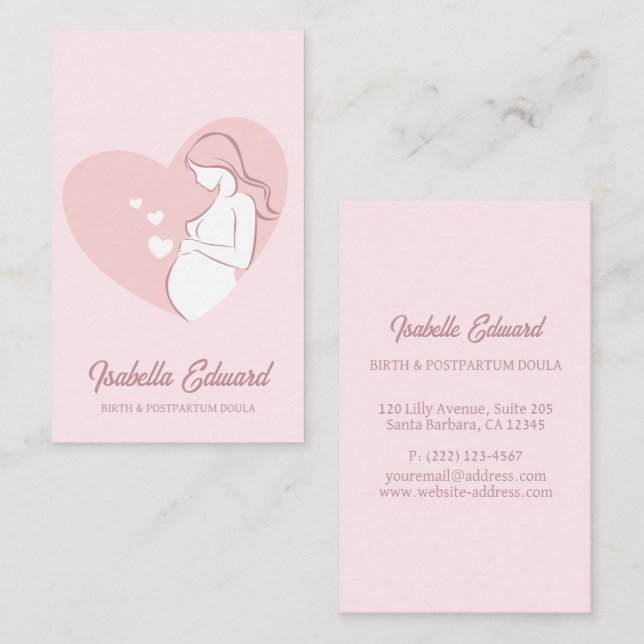 Tarjeta De Visita Soft Pink Maternity Doula Identity Illustration (Anverso / Reverso)