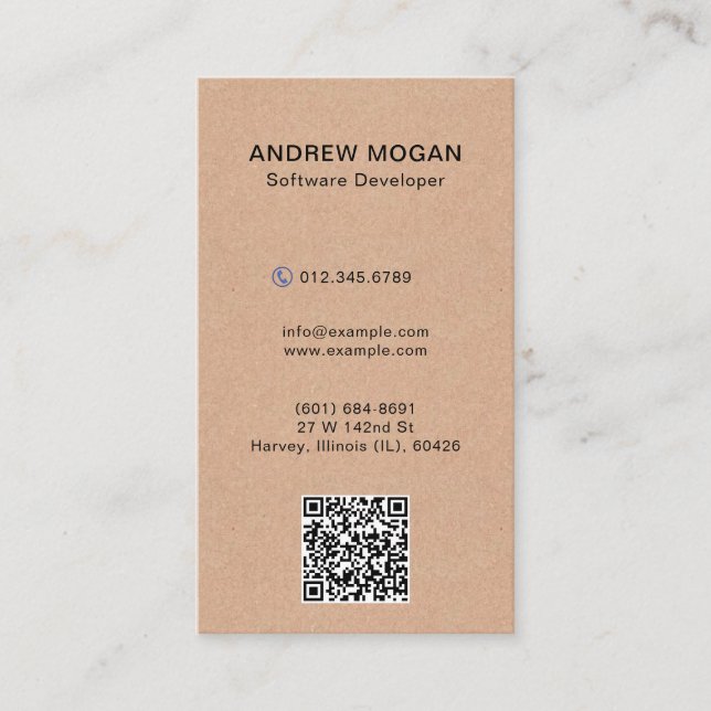 Tarjeta De Visita Software Developer Kraft Style Texture (Anverso)