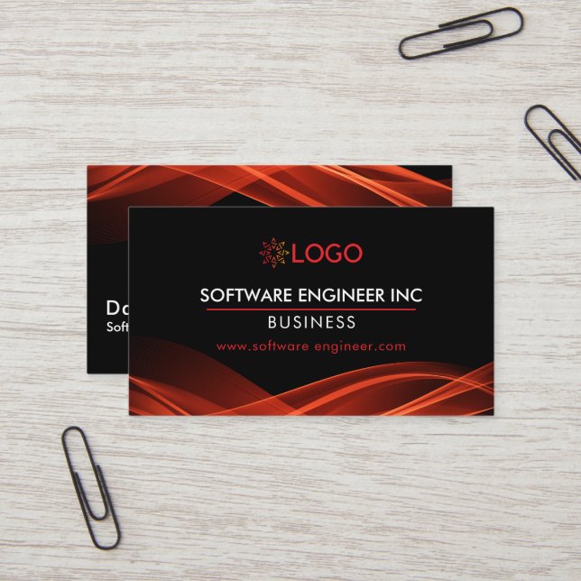 Tarjeta De Visita Software Engineer Business Cards Black Red Modern (Anverso/Reverso In Situ)